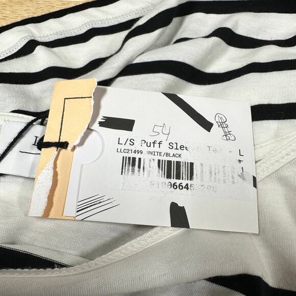 La Ligne NWT Stripe Cotton Jersey White Black Long Sleeve Top Sz L Drop Shoulder - Picture 6 of 11